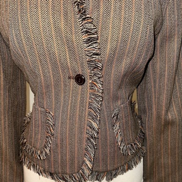 Harve Benard Tweed Fringe Brown Jacket Size 10 - Picture 2 of 8